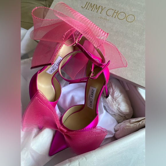 Jimmy Choo's Aveline 100 bow - details satin pumps, fuchsia pink, 35.5 - Picture 4 of 4